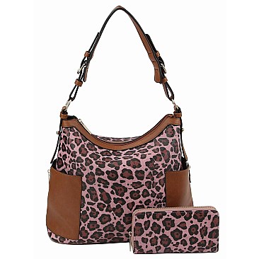 Side Pocket Leopard Print Hobo Wallet SET