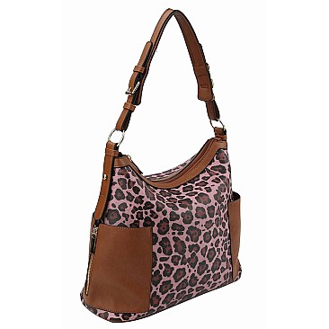 Side Pocket Leopard Print Hobo Wallet SET