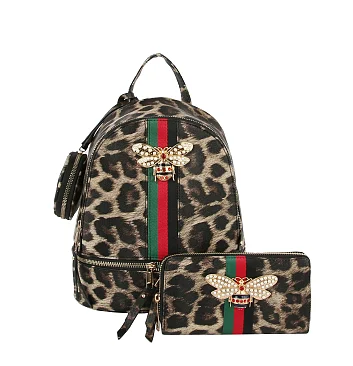 3-IN-1 Ostrich Bee Charm Backpack Wallet Set Coin Purse