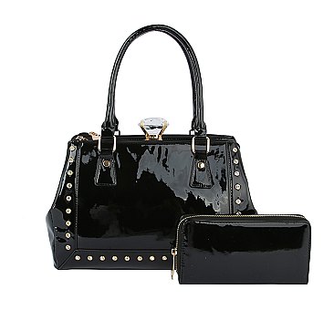 Glossy Stone Embellished 2-in-1 Satchel