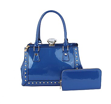 Glossy Stone Embellished 2-in-1 Satchel