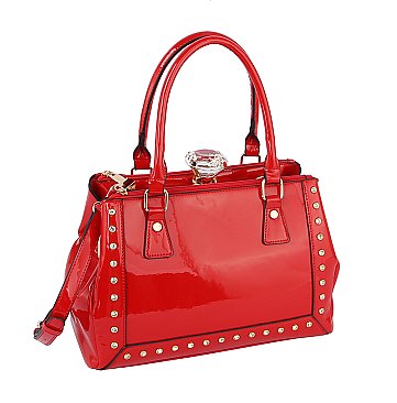 Glossy Stone Embellished 2-in-1 Satchel