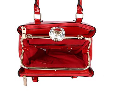 Glossy Stone Embellished 2-in-1 Satchel