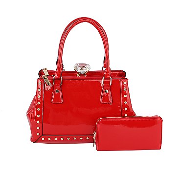 Glossy Stone Embellished 2-in-1 Satchel