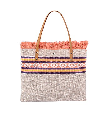 Aztec Tribal Pattern Canvas Shopper Tote Bag