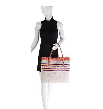 Aztec Tribal Pattern Canvas Shopper Tote Bag