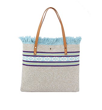Aztec Tribal Pattern Canvas Shopper Tote Bag