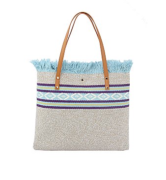 Aztec Tribal Pattern Canvas Shopper Tote Bag