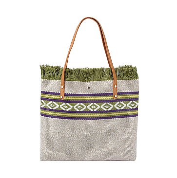 Aztec Tribal Pattern Canvas Shopper Tote Bag