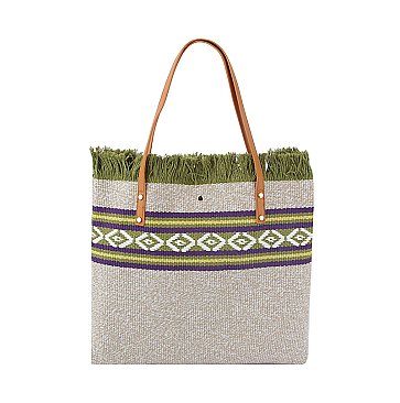 Aztec Tribal Pattern Canvas Shopper Tote Bag