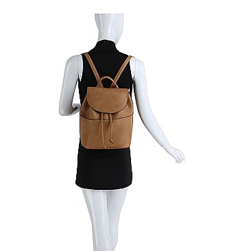 Fashion Flap Drawstring Backpack