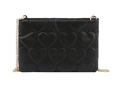 Heart Embossed Print Chain Link Crossbody Bag