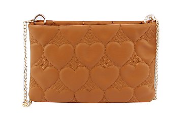 Heart Embossed Print Chain Link Crossbody Bag