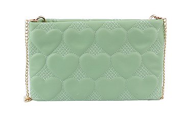 Heart Embossed Print Chain Link Crossbody Bag