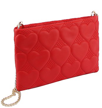 Heart Embossed Print Chain Link Crossbody Bag