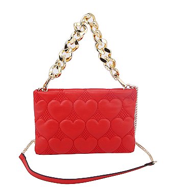 Heart Embossed Print Chain Link Crossbody Bag