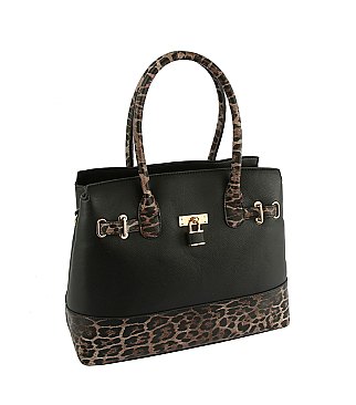 Leopard Colorblock Padlock Satchel