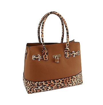 Leopard Colorblock Padlock Satchel