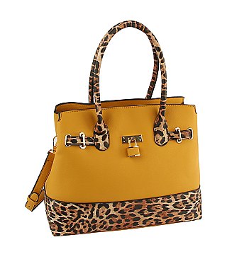 Leopard Colorblock Padlock Satchel