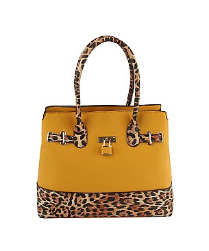 Leopard Colorblock Padlock Satchel