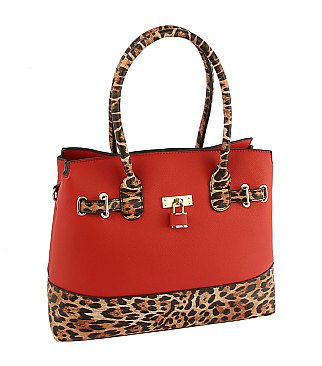 Leopard Colorblock Padlock Satchel