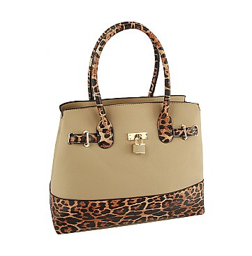 Leopard Colorblock Padlock Satchel