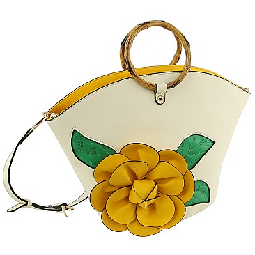 3D Flower Bamboo Round Handle Satchel