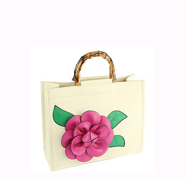 3D Flower Bamboo Round Handle Satchel