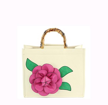 3D Flower Bamboo Round Handle Satchel