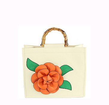 3D Flower Bamboo Round Handle Satchel