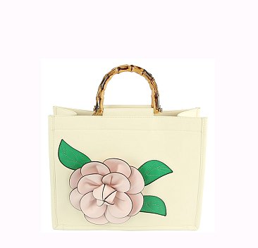 3D Flower Bamboo Round Handle Satchel