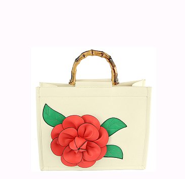3D Flower Bamboo Round Handle Satchel