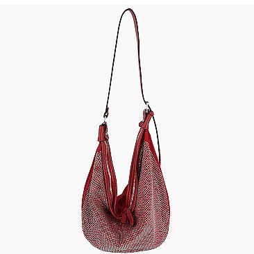 Rhinestone Covered Nylon Shoulder Bag Hobo