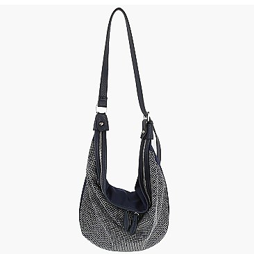 Rhinestone Covered Nylon Shoulder Bag Hobo