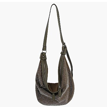 Rhinestone Covered Nylon Shoulder Bag Hobo