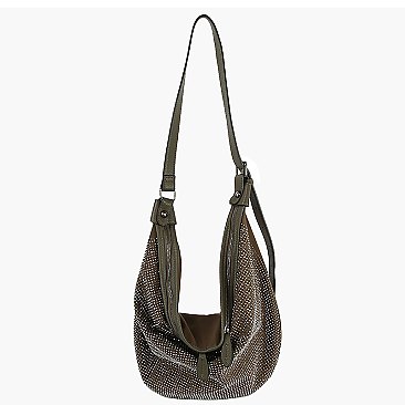 Rhinestone Covered Nylon Shoulder Bag Hobo