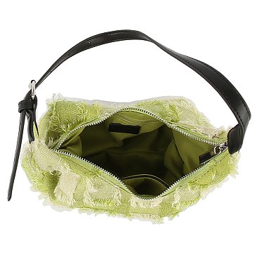 Fringe Flower Plaid Shoulder Bag