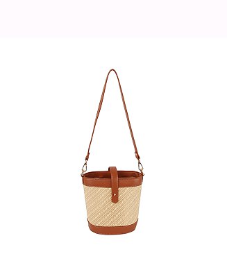 Straw Stripe Bucket Crossbody Bag