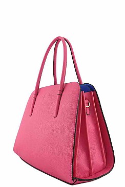 Celebrity Contrasting Color Interior 5 Compartment Satchel-Tote