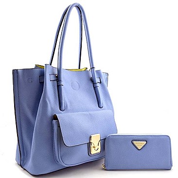 Alluring Contrasting Color Tote with Matching Wallet