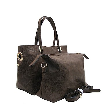 V METAL ACCENT High Quality Faux Leather Tote