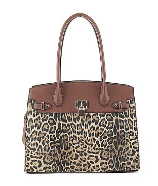 LEOPARD PRINTED FASHION KEY LOCK TOTE BAG