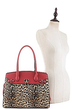 LEOPARD PRINTED FASHION KEY LOCK TOTE BAG