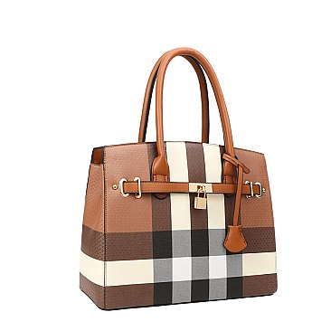 2-in-1 Plaid Padlock CLassic Satchel