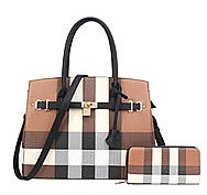 2-in-1 Plaid Padlock CLassic Satchel