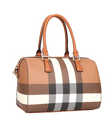 3 in 1 PLAID Print Boston Satchel Clutch Wallet SET