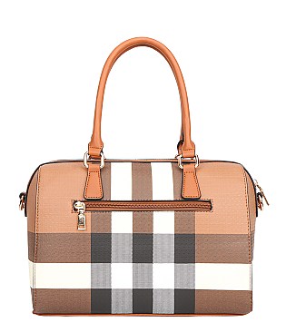 3 in 1 PLAID Print Boston Satchel Clutch Wallet SET