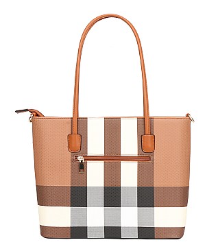 3 IN 1 PLAID DESIGN TOTE BAG SET