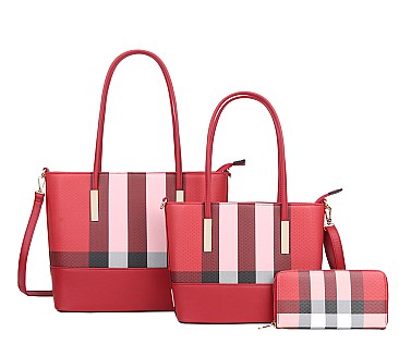 3 IN 1 PLAID DESIGN TOTE BAG SET