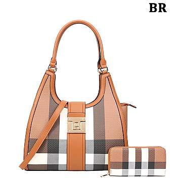 Plaid Checker 2 in-1 Tote Set